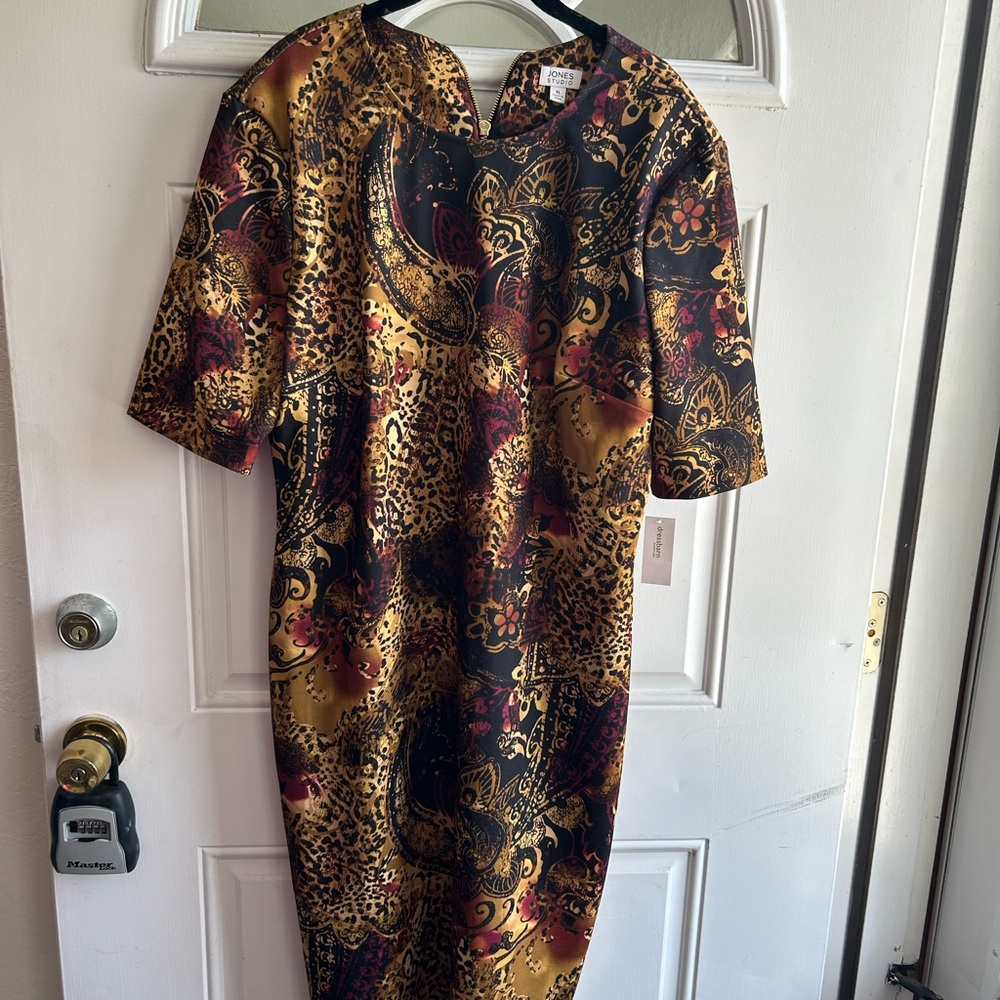 Jones NY Brown Leopard Print Career Dress 42 Bust   DB1 Box